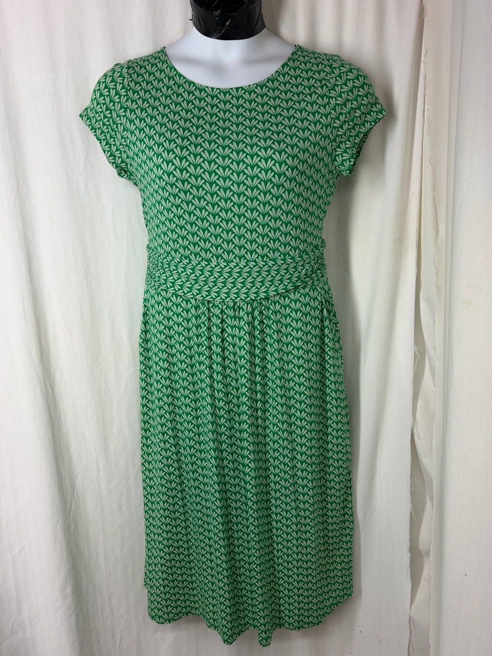 BODEN 10L 10 L Amelie Green Midi Dress Pockets Ruched Waist UK 14L Tall